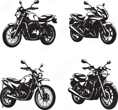 Four detailed motorcycle silhouettes collection silhouette