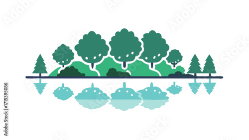 Vector landscape illustration with trees and reflection for nature themed designs and backgrounds
