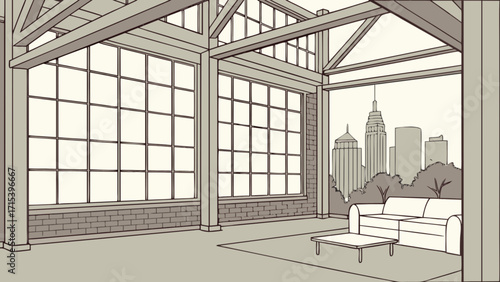 Discover the charm of a modern loft apartment interior design with city views and natural light