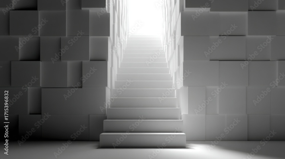 Obraz premium Stairway leading to a bright light symbolizing knowledge and opportunity with abstract fib structure elements