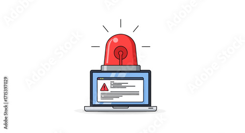 A laptop computer displays a critical error message, with a red emergency siren flashing on top, symbolizing a system alert.