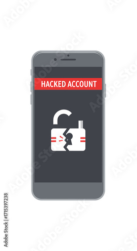 Smartphone displaying a broken lock icon, signifying a hacked account.