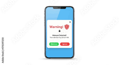Smartphone displaying a malware detected warning alert.