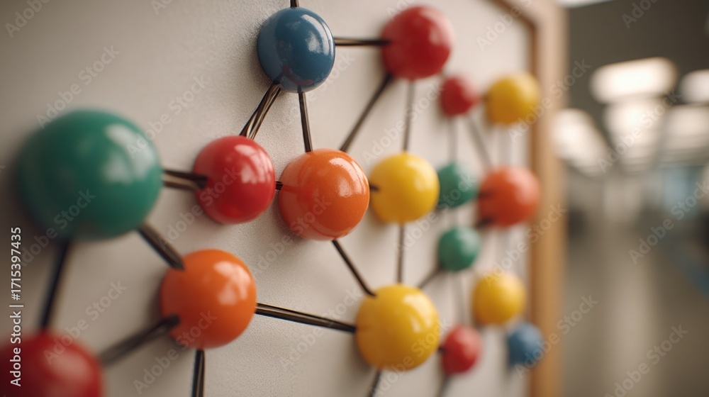Obraz premium Wall covered with colorful balls representing token-enabled fib pattern drawing challenge board icon for creativity