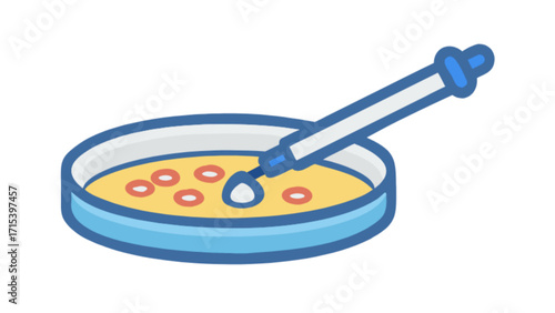 Illustration of cell culture petri dish with pipette for scientific research and analysis lab work