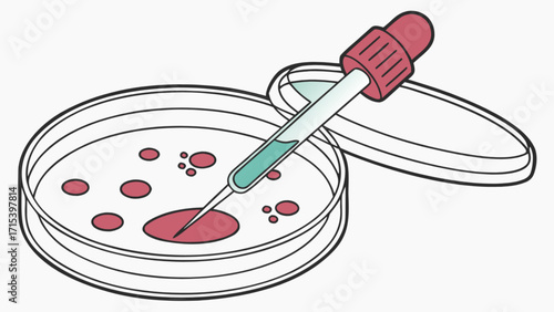 Petri dish experiment illustration for science research and laboratory analysis with pipette dropper tool