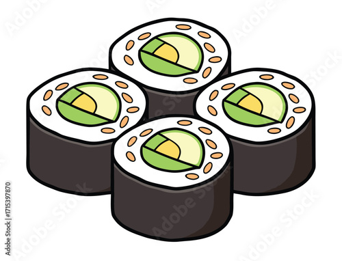 Isometric Illustration of Avocado Sushi Rolls a Healthy and Delicious Japanese Cuisine