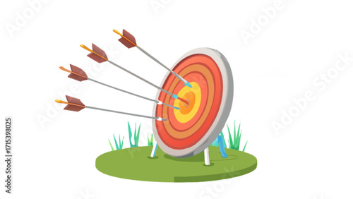 Archery target with arrows hitting bullseye illustration for success and achievement concept design