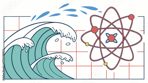 Explore the science of waves and atoms in this captivating illustration for educational purposes
