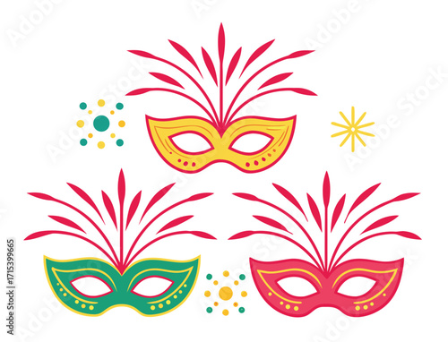 Colorful Mardi Gras Masks and Confetti Celebration Party Vector Design Illustration