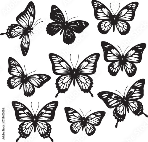 Elegant butterfly silhouettes collection silhouette
