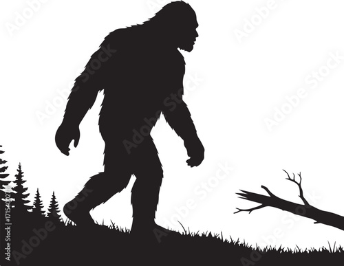Bigfoot silhouette in forest grass silhouette
