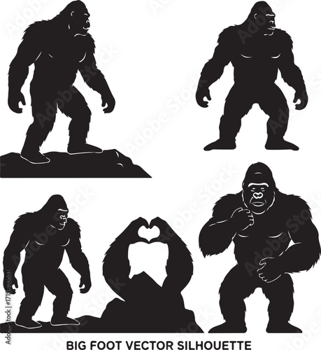 Bigfoot silhouettes various poses silhouette