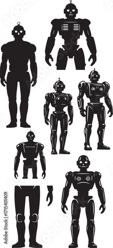 Collection of retro robot silhouettes silhouette