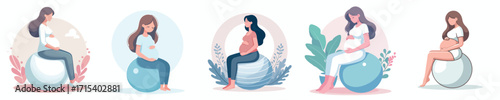 vector of a pregnant woman sitting on a gym ball
