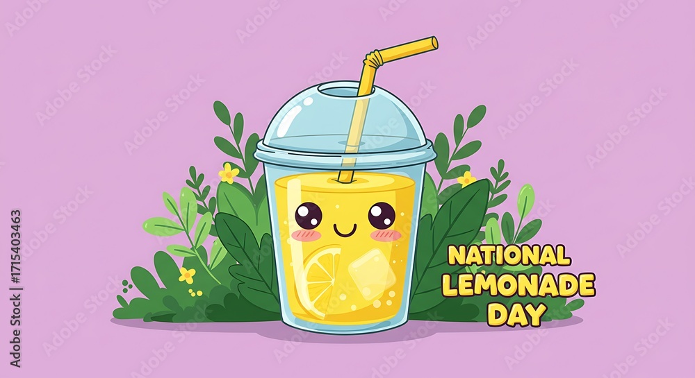 Adorable Kawaii Lemonade Cup with Leaves and 
