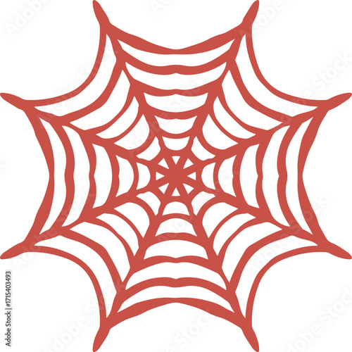 A symmetrical, reddish-brown spiderweb graphic with an octagonal shape, isolated on a plain white background.