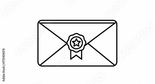 Premium mail envelope with star wax seal outline icon.