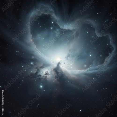 Dramatic Nebula with Stars and Clouds in Dark Night Sky