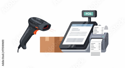 Modern Point of Sale System Illustration with Scanner.