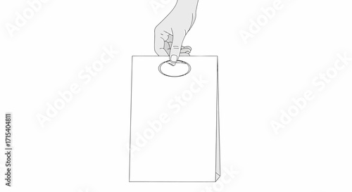 Hand Holding a Blank Paper Shopping Bag with Handle.