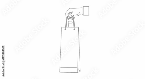 Hand holding a wine bottle in a paper gift bag with handles.