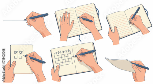 Hands Writing and Planning in Notebooks with Pen.
