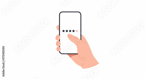 Hand Holding Smartphone with Four Star Rating.