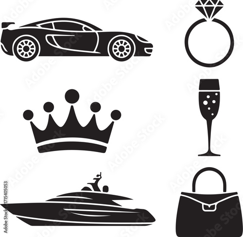 Luxury lifestyle symbols wealth success status icons