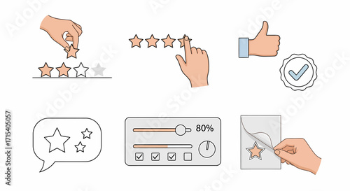 A collection of illustrated icons for customer feedback ratings and user experience.