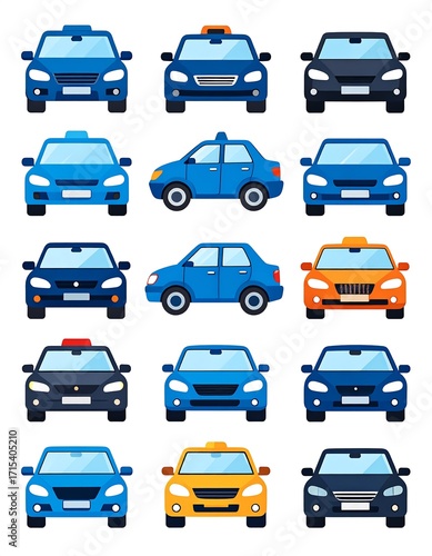 Collection of various stylized car designs in different colors.