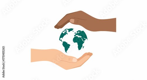 Diverse Hands Protecting Earth Globe.