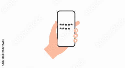 Hand Holding Smartphone Displaying Star Rating System Interface.
