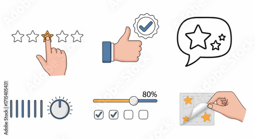 Customer Feedback and Satisfaction Icons Set with Star Ratings and Thumbs Up.