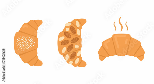Three Different Types of Croissants with Toppings.