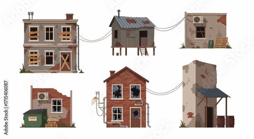 Collection of Dilapidated and Abandoned Buildings.