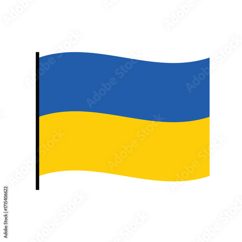 Waving Ukraine flag illustration, blue and yellow national country symbol.
