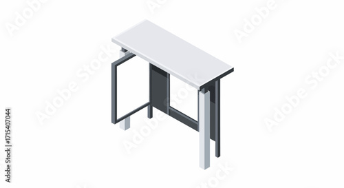 Modern Isometric Bus Stop Shelter with Open Doors.