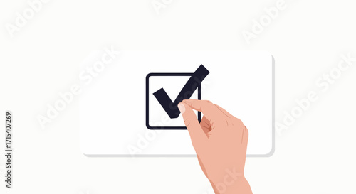 Hand marking a black checkmark in a square checkbox symbolizing selection or confirmation.