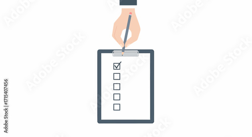 Hand holding pencil over checklist clipboard.
