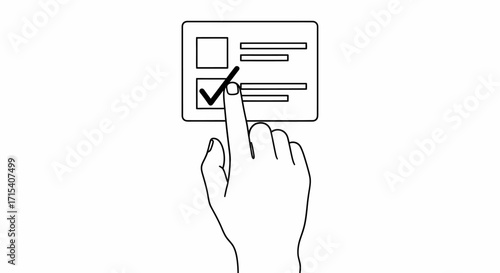 Hand selecting an option with a checkmark on a form.