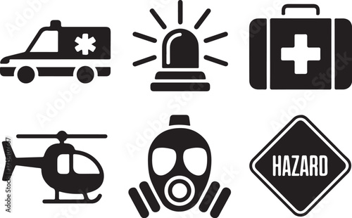 Emergency response icons health safety rescue transport protection