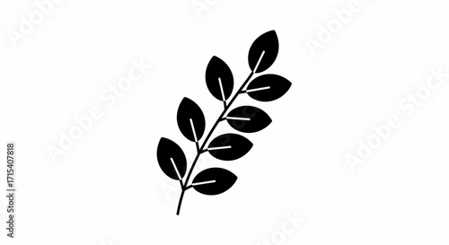 Simple Black Silhouette of a Branch with Leaves.