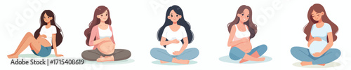 vector of a pregnant woman sitting on the floor