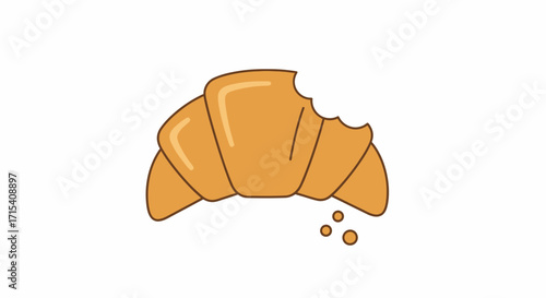 Partially Eaten Golden Brown Croissant with Crumbs.