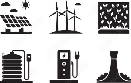 Eco energy icons clean power generation solutions