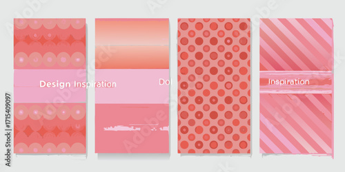 Abstract pink and coral color palette with geometric patterns and brush stroke textures for design inspiration