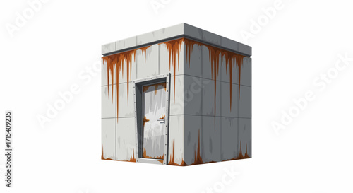 Rusty Grey Concrete Structure with Metal Door.