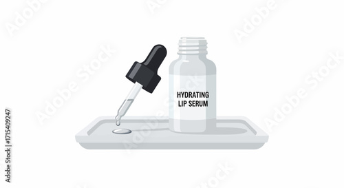 Hydrating Lip Serum Bottle with Dropper and Liquid Drop.