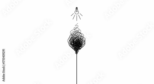 Light bulb illuminating tangled lines symbolizing idea problemsolving and clarity.